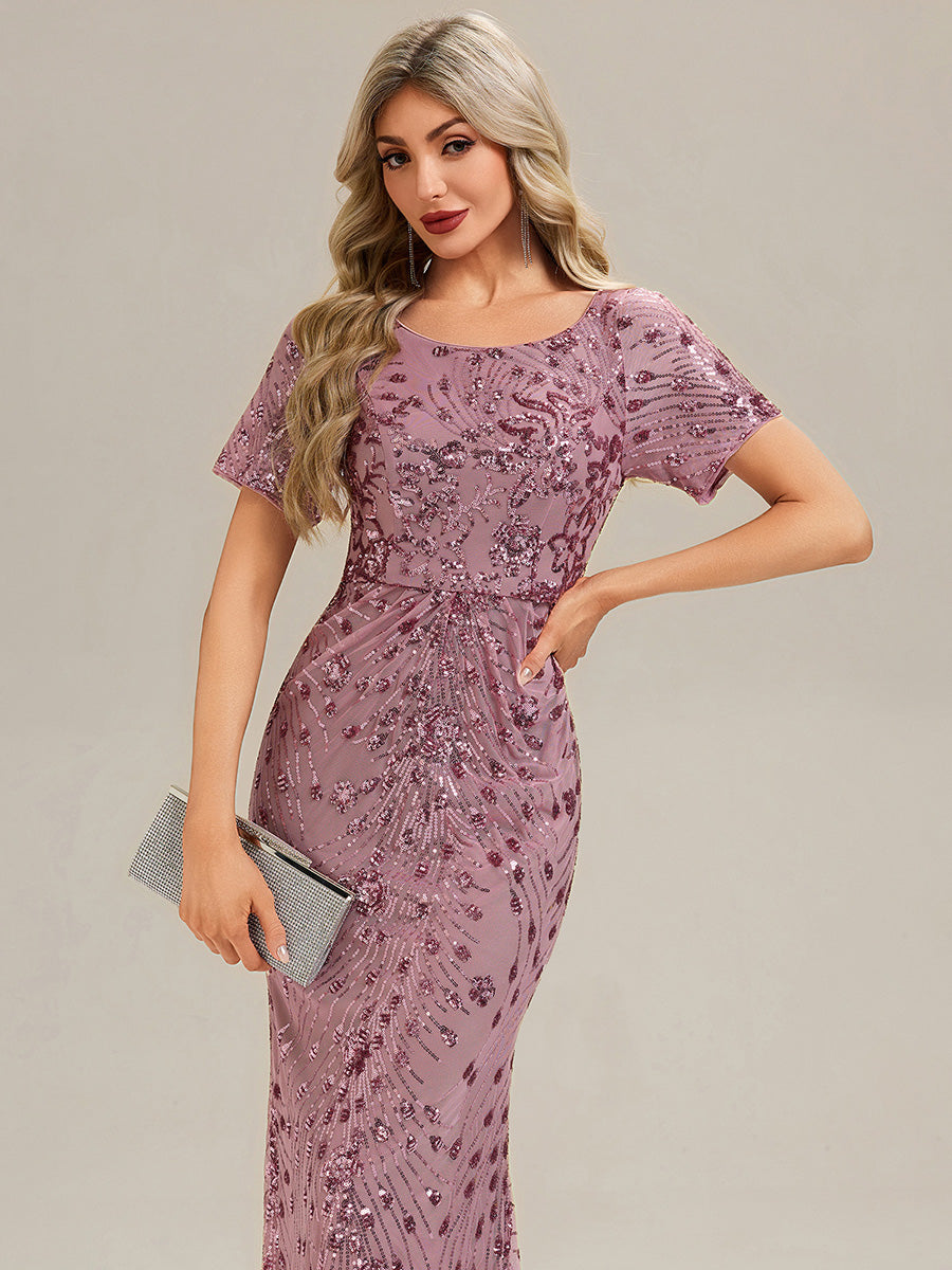 Color=Purple Orchid | Bulk Order | Bodycon Fishtail Paillette Pleated Evening Gown-Purple Orchid 5
