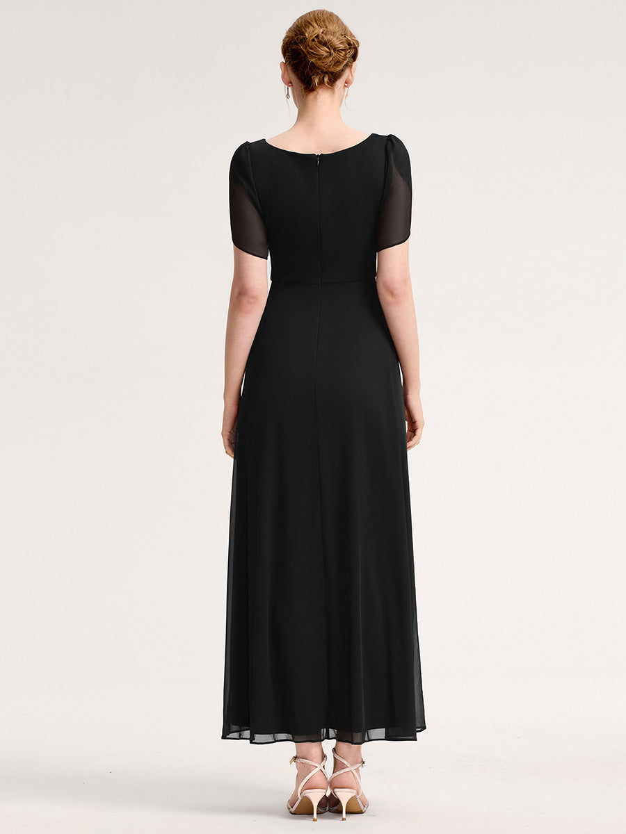 Color=Black | Wholesale Bulk order Split Evening Chiffon Dress with Bead or hot drill decoration-Black 2
