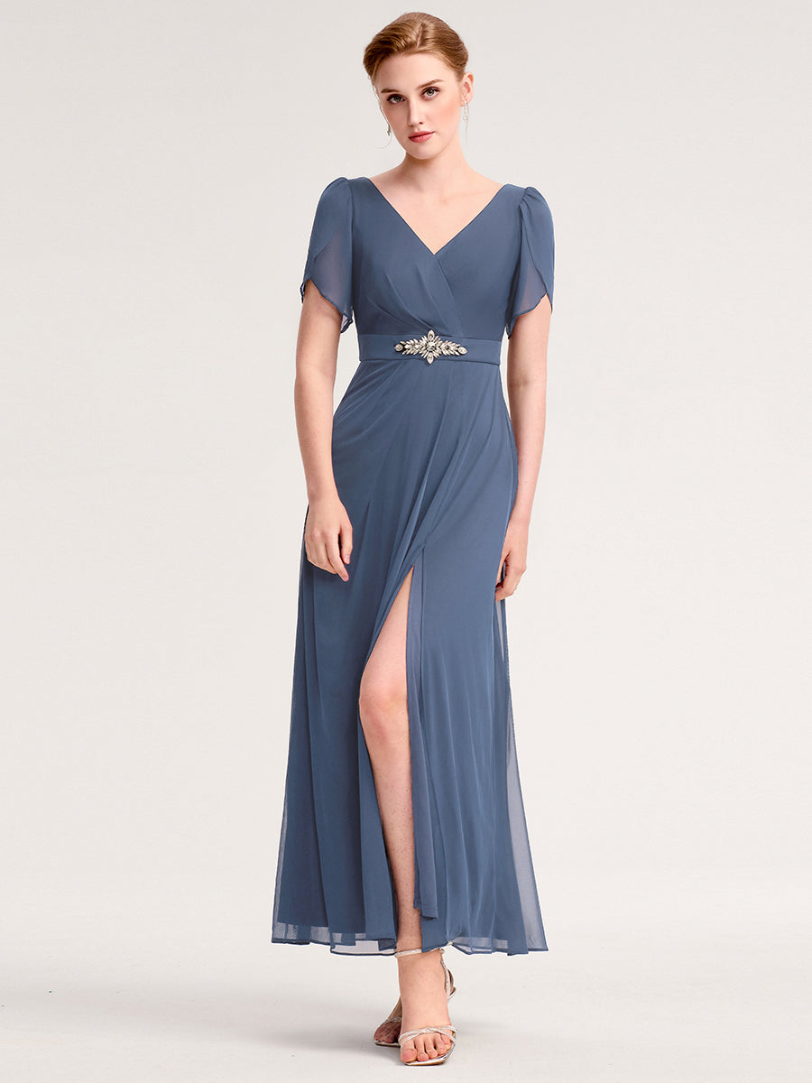 Color=Dusty Blue | Wholesale Bulk order Split Evening Chiffon Dress with Bead or hot drill decoration-Dusty Blue 6