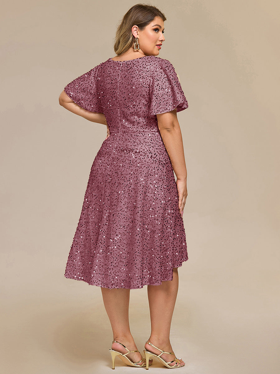 Color=Purple Orchid | Bulk Order Short Sleeve Ruffle Sequin Deep V-Neck High-Low Formal Dresses-Purple Orchid 21