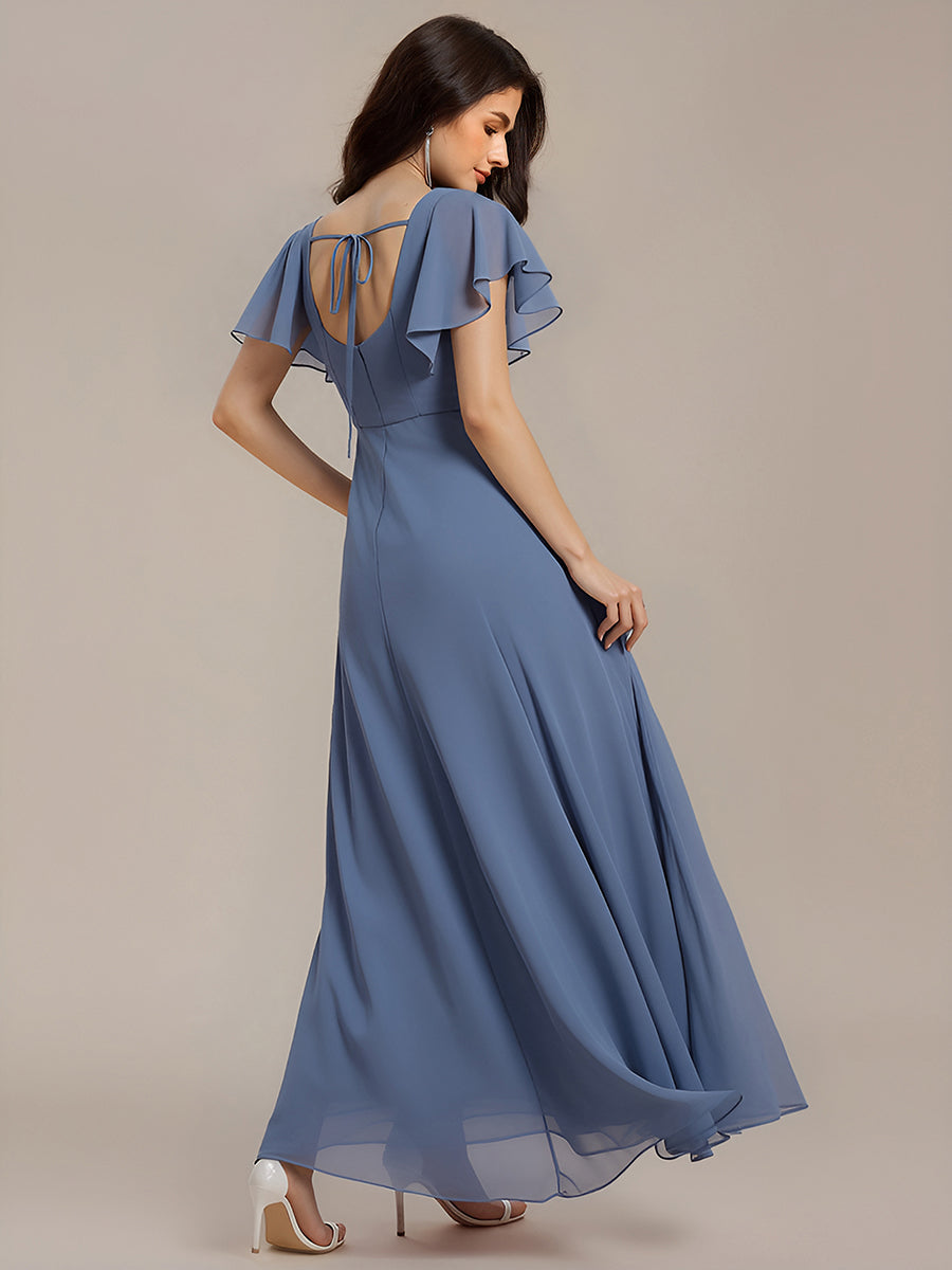 Color=Dusty Blue | Wholesale Pricing Short Sleeve Ruffle A-Line Backless Floor Length Formal Dresses-Dusty Blue 7