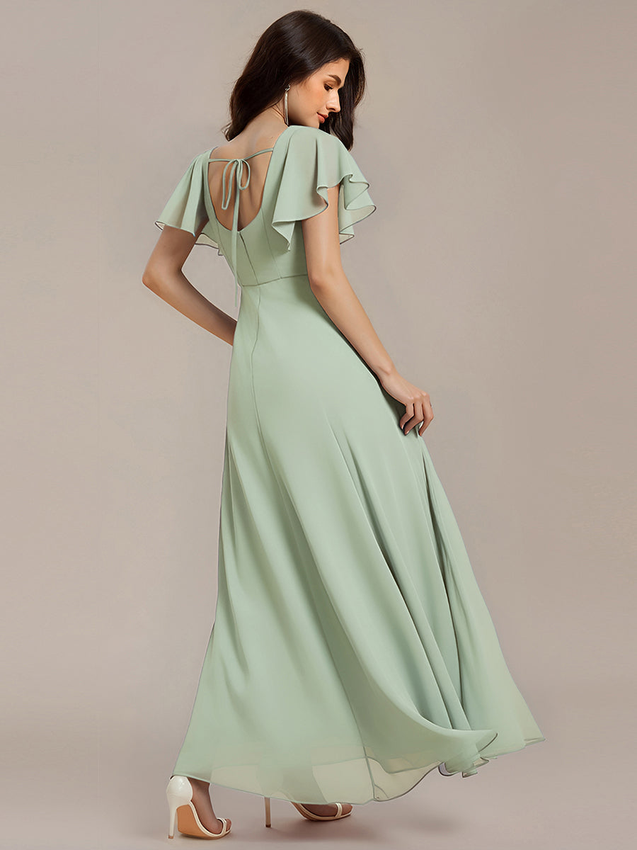 Color=Mint Green | Wholesale Pricing Short Sleeve Ruffle A-Line Backless Floor Length Formal Dresses-Mint Green 10