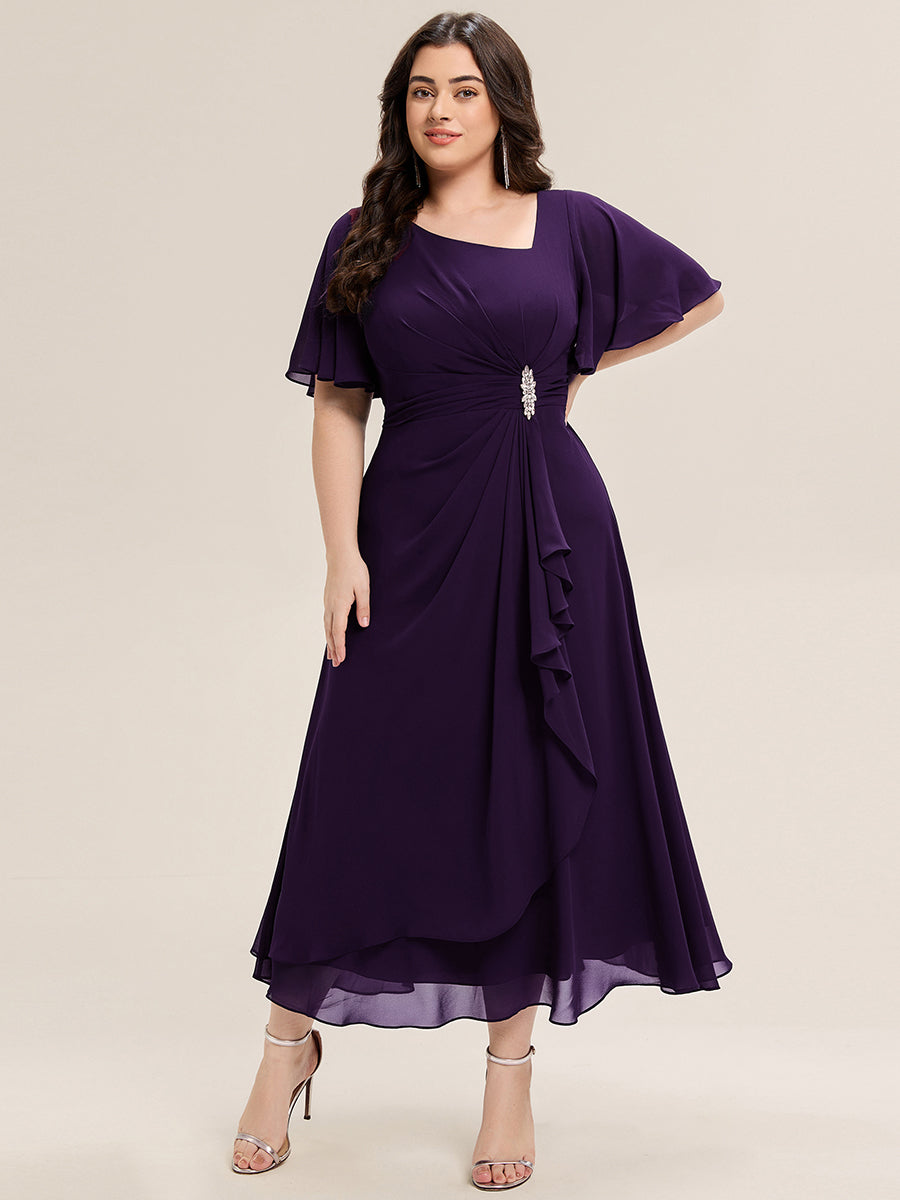 Color=Dark Purple | Fast Delivery Short Sleeve Asymmetrical Rhinestone A-Line Midi Evening Dresses-Dark Purple 2