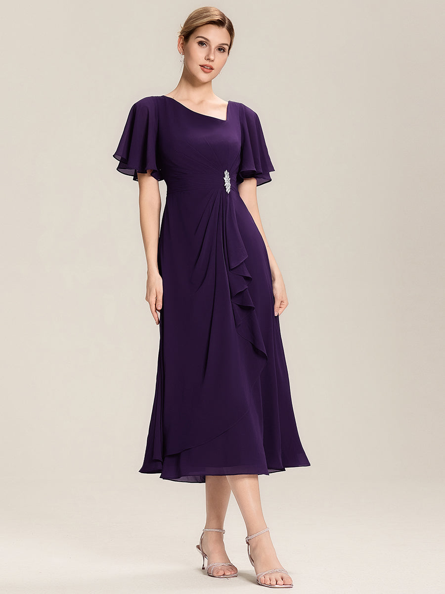 Color=Dark Purple | Fast Delivery Short Sleeve Asymmetrical Rhinestone A-Line Midi Evening Dresses-Dark Purple 5
