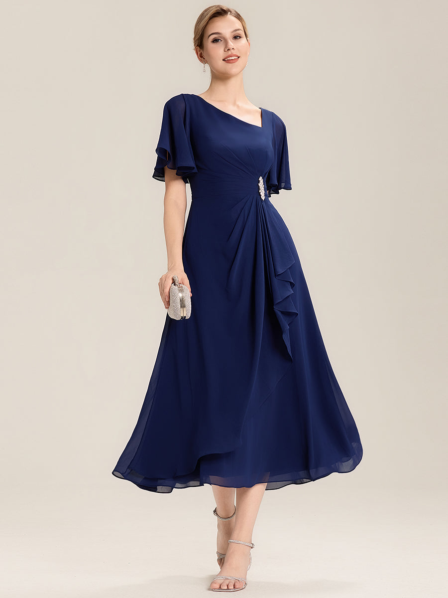 Color=Navy Blue | Bulk Order Short Sleeve Ruffle Asymmetrical A-Line Midi Evening Dresses-Navy Blue 21