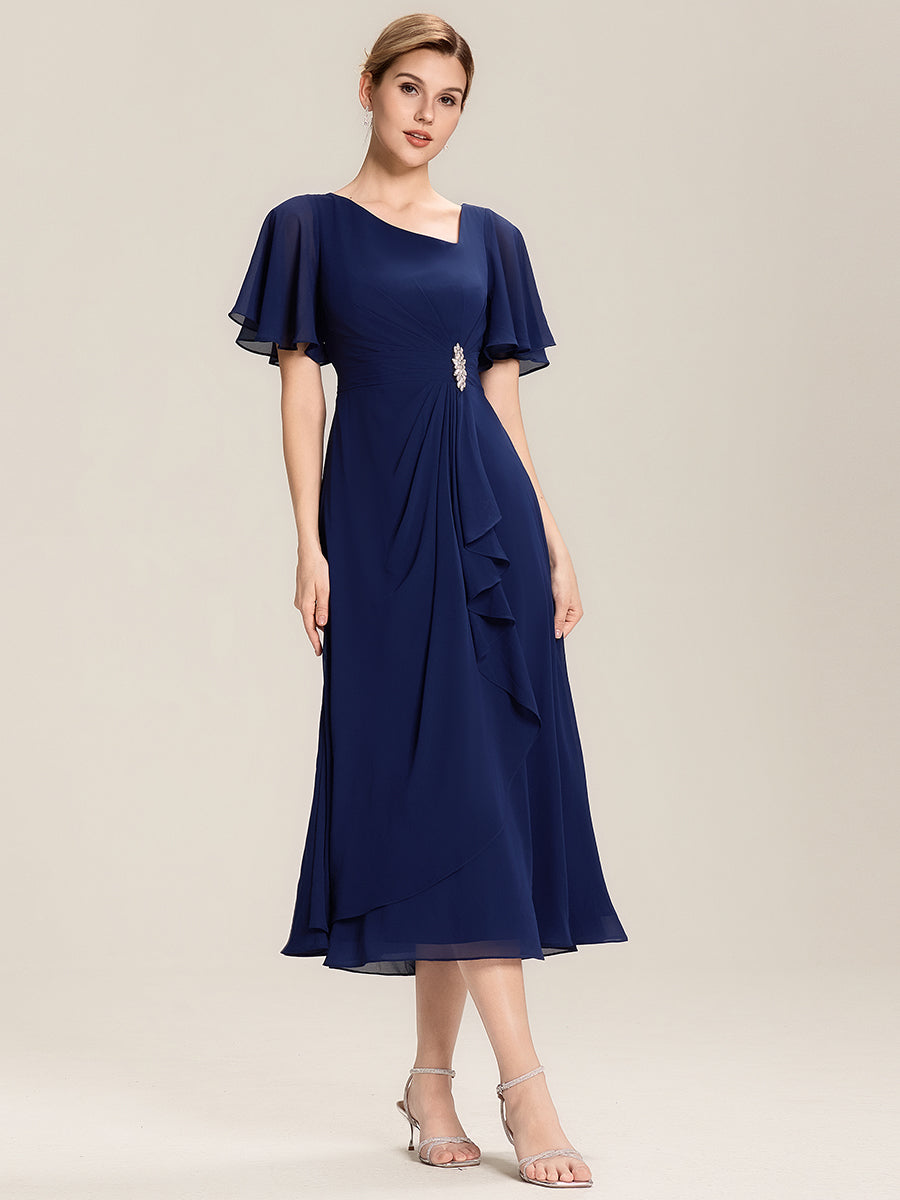 Color=Navy Blue | Bulk Order Short Sleeve Ruffle Asymmetrical A-Line Midi Evening Dresses-Navy Blue 25