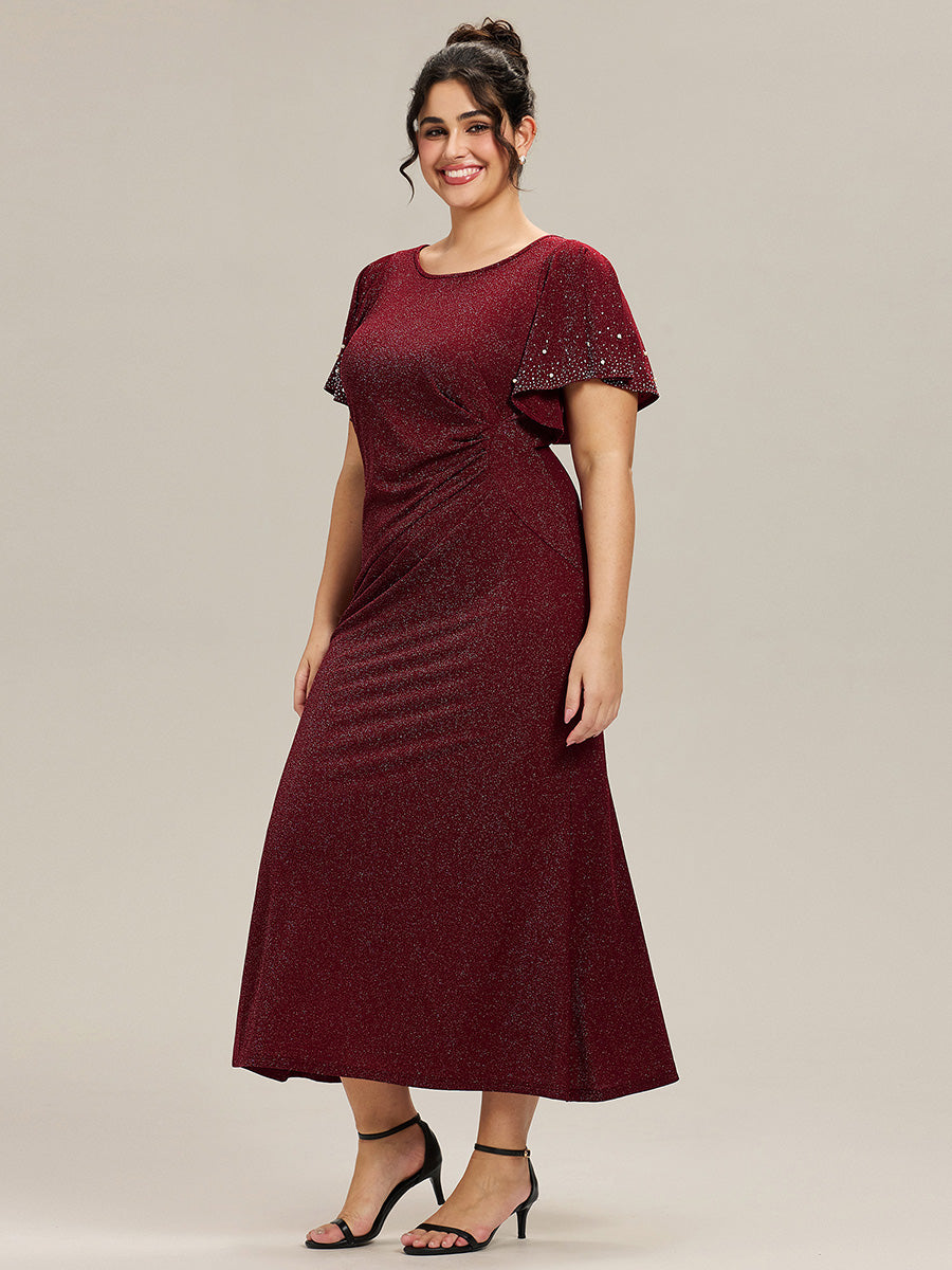 Color=Burgundy | One Stop Shop Plus Size Short Sleeve Ruffle Beaded Fishtail Maxi Evening Dresses-Burgundy 5