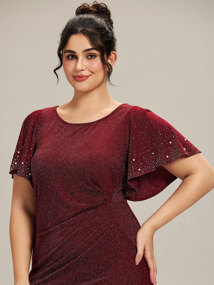 Color=Burgundy | One Stop Shop Plus Size Short Sleeve Ruffle Beaded Fishtail Maxi Evening Dresses-Burgundy 3