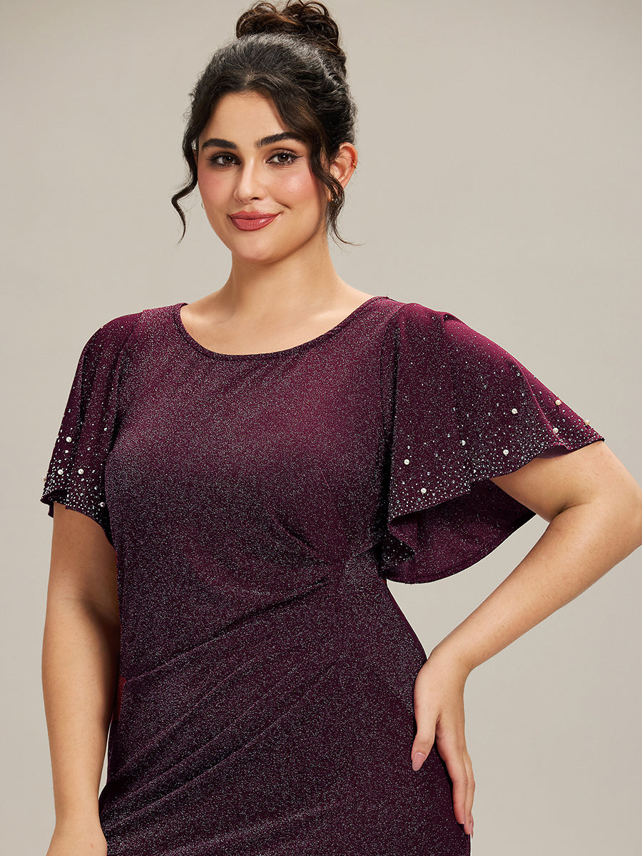 Color=Dark Purple | One Stop Shop Plus Size Short Sleeve Ruffle Beaded Fishtail Maxi Evening Dresses-Dark Purple 13
