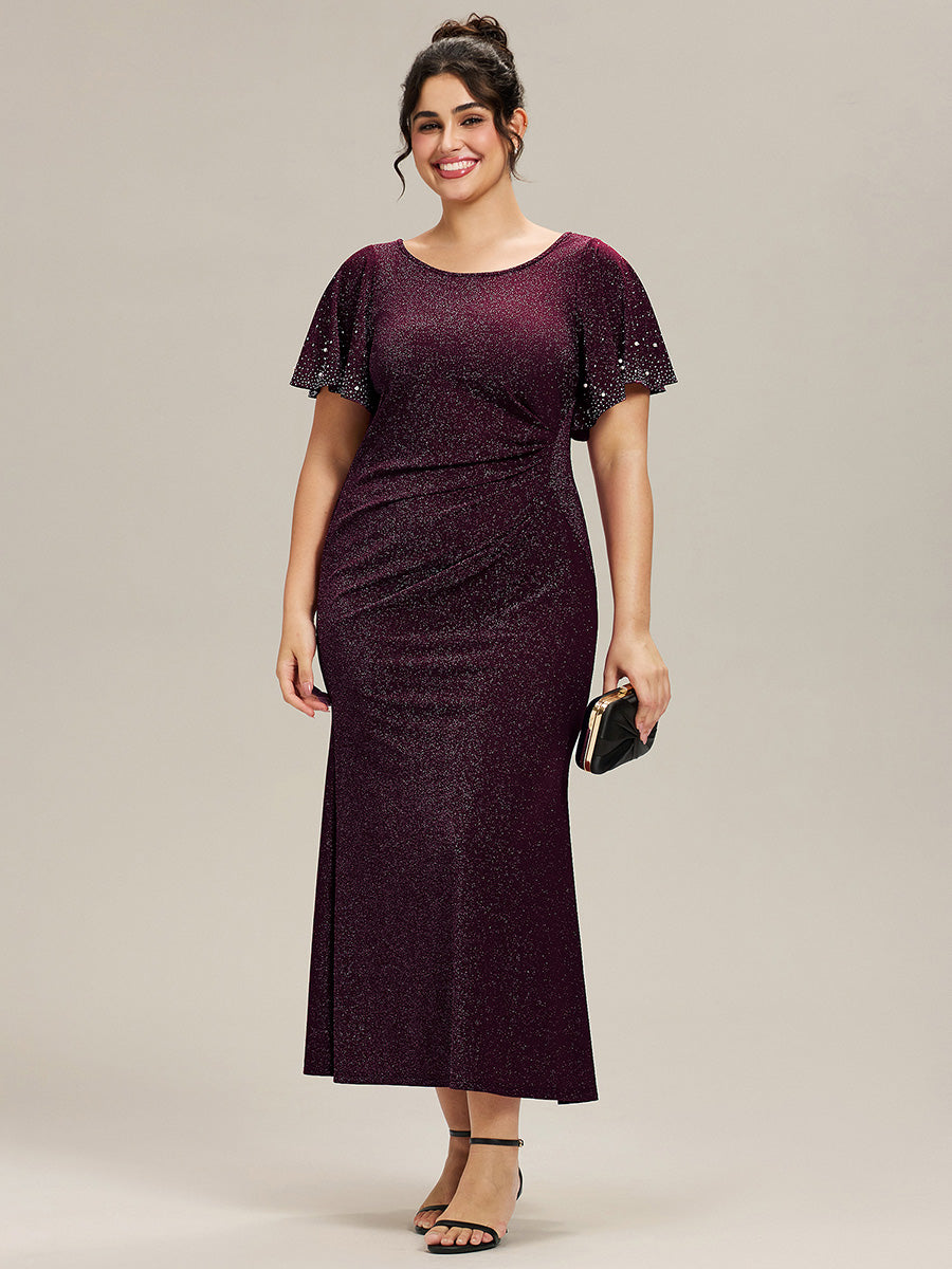 Color=Dark Purple | One Stop Shop Plus Size Short Sleeve Ruffle Beaded Fishtail Maxi Evening Dresses-Dark Purple 11