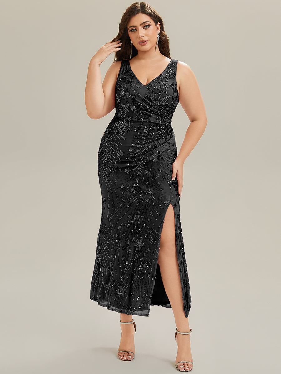 Color=Black | Wholesale Strapless Deep V-Neck Fishtail Maxi Dress with High Stretch Evening Dresses-Black 10