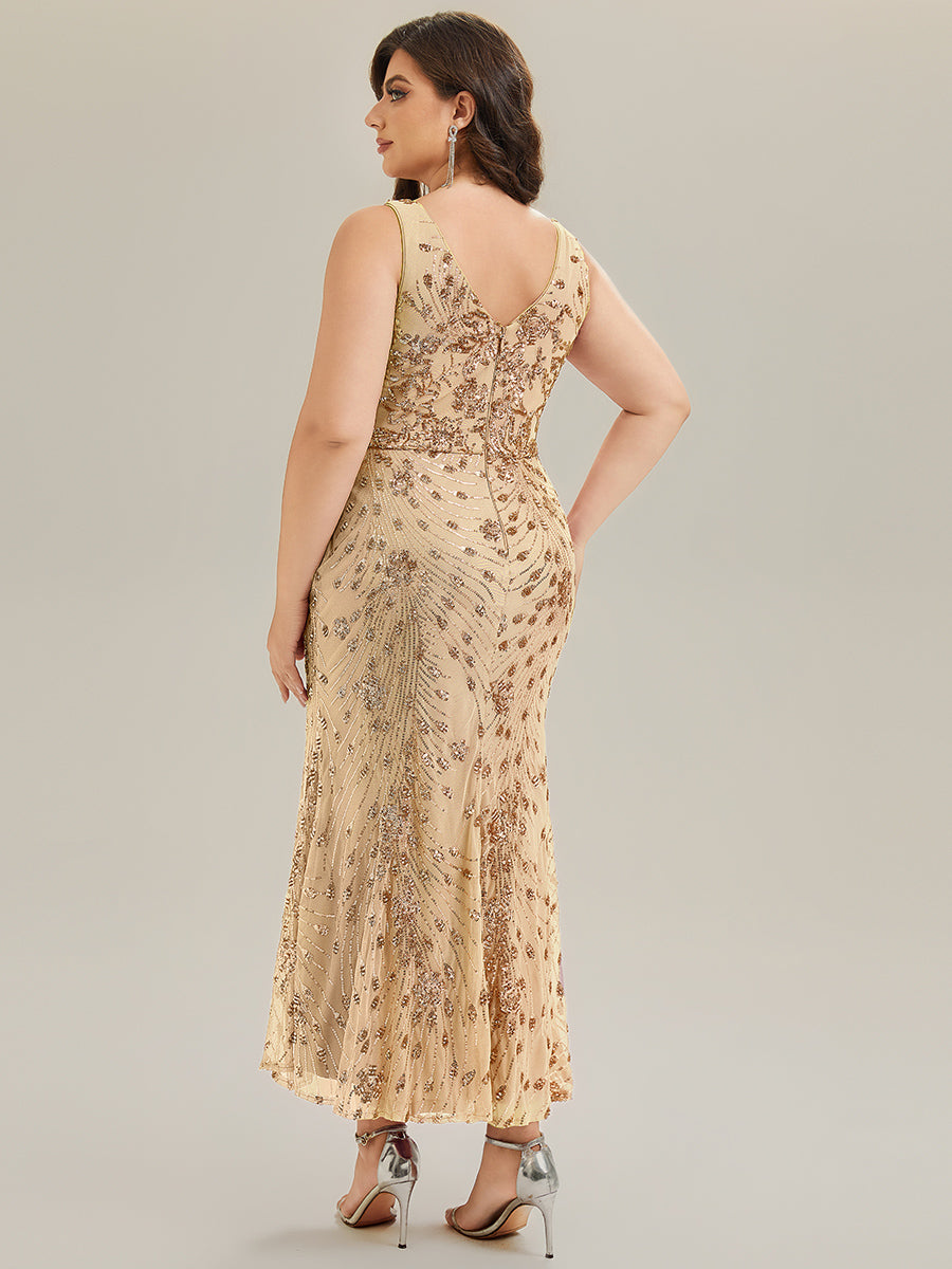 Color=Gold | Wholesale Strapless Deep V-Neck Fishtail Maxi Dress with High Stretch Evening Dresses-Gold 17