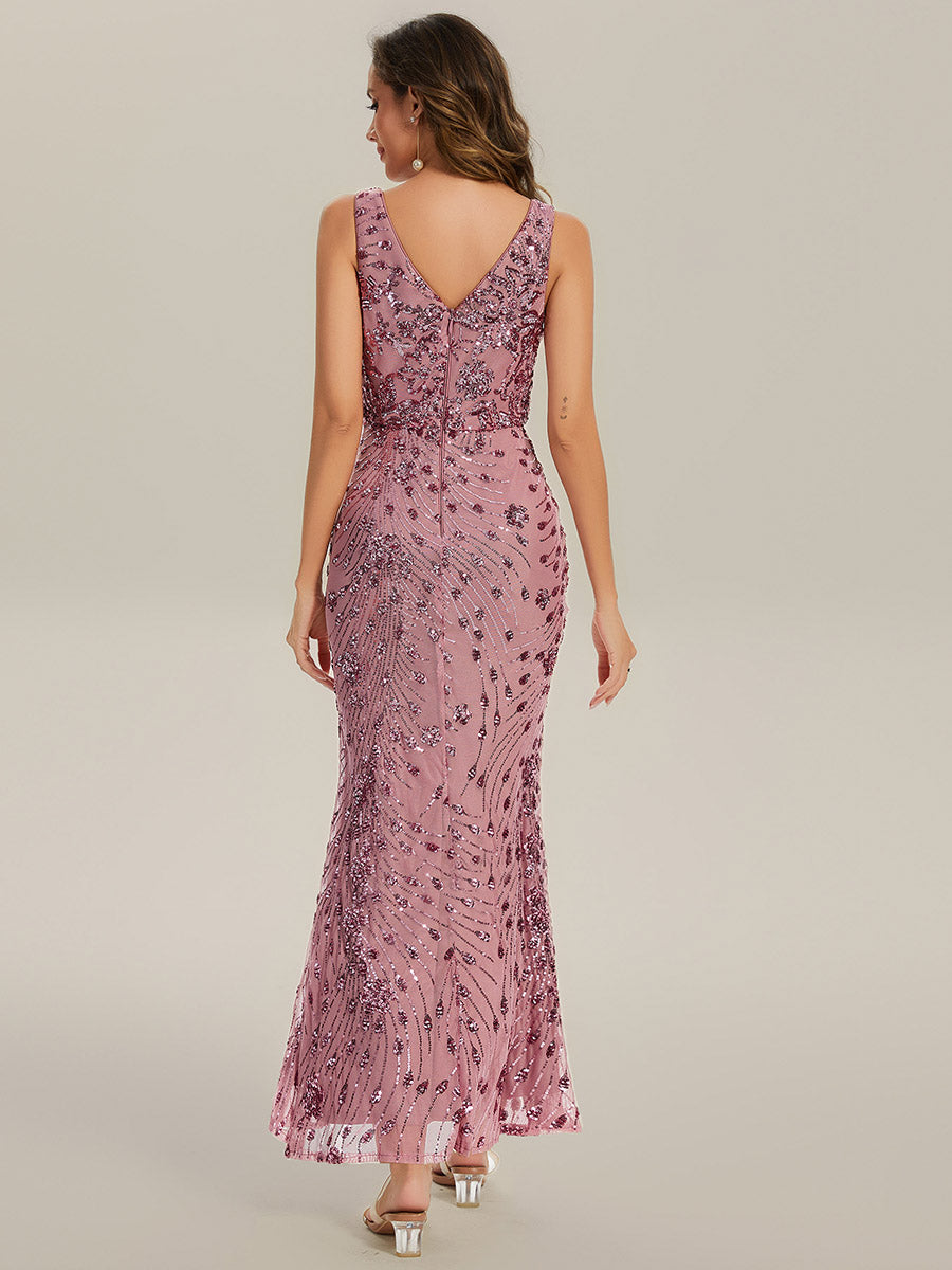 Color=Purple Orchid | Wholesale Strapless Deep V-Neck Fishtail Maxi Dress with High Stretch Evening Dresses-Purple Orchid 22