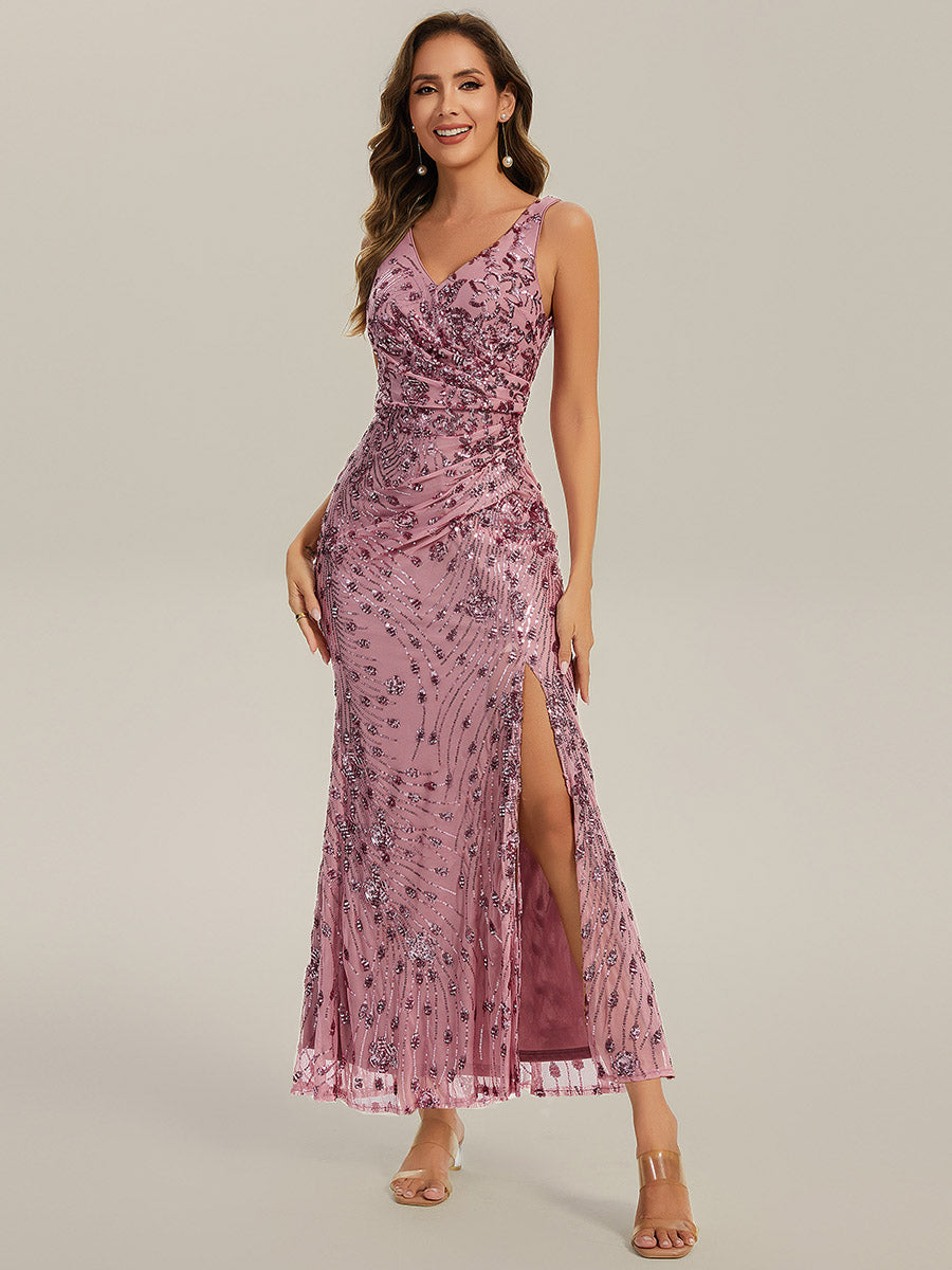 Color=Purple Orchid | Wholesale Strapless Deep V-Neck Fishtail Maxi Dress with High Stretch Evening Dresses-Purple Orchid 24
