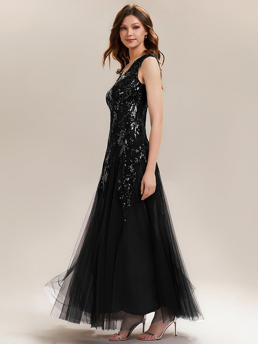 Color=Black | Wholesale Pricing Strapless V-Neck A-Line Floor Length Embroidered Evening Dresses-Black 4