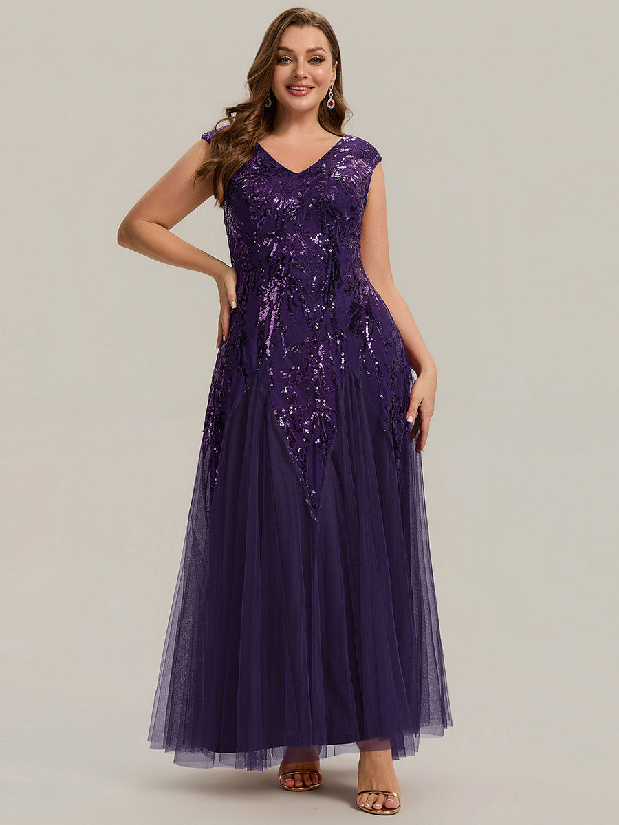 Color=Dark Purple | Commercial Wholesale Short Sleeve V-Neck A-Line Maxi Dress with Embroidery & Sequins Evening Dresses-Dark Purple 26