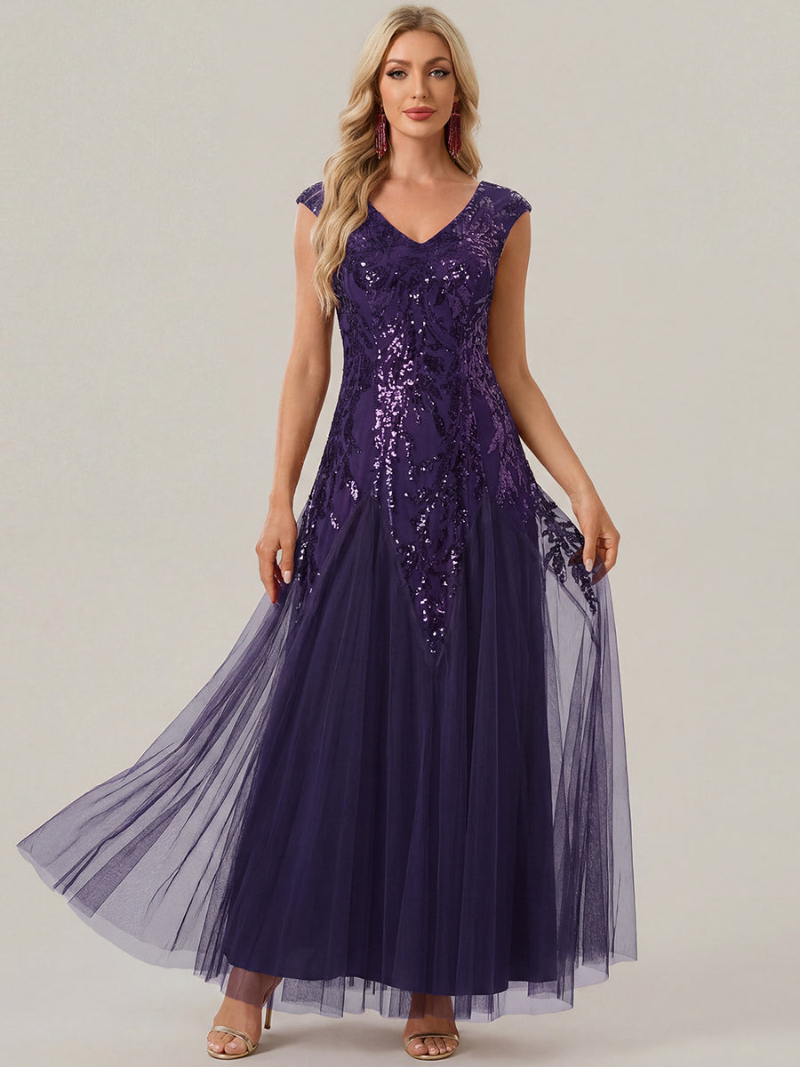 Color=Dark Purple | Commercial Wholesale Short Sleeve V-Neck A-Line Maxi Dress with Embroidery & Sequins Evening Dresses-Dark Purple 25