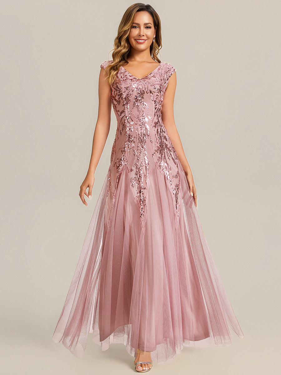 Color=Dusty Rose | Wholesale Pricing Strapless V-Neck A-Line Floor Length Embroidered Evening Dresses-Dusty Rose 1