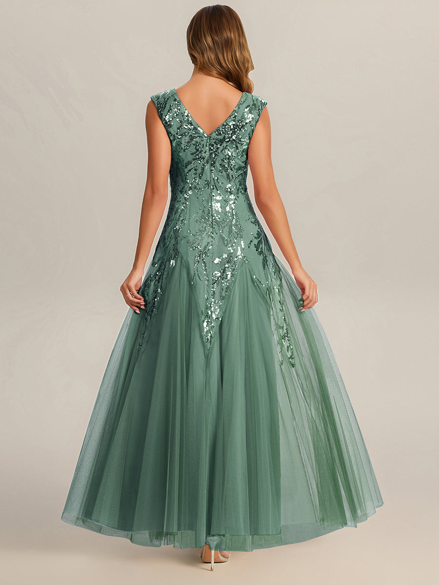 Color=Eucalyptus | EE02559EU | Wholesale Pricing Strapless V-Neck A-Line Floor Length Embroidered Evening Dresses