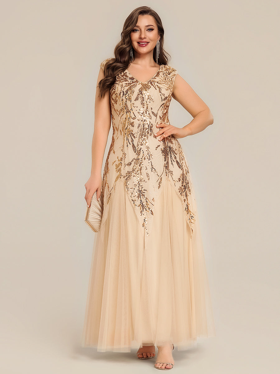 Color=Gold | Wholesale Pricing Strapless V-Neck A-Line Floor Length Embroidered Evening Dresses-Gold 16