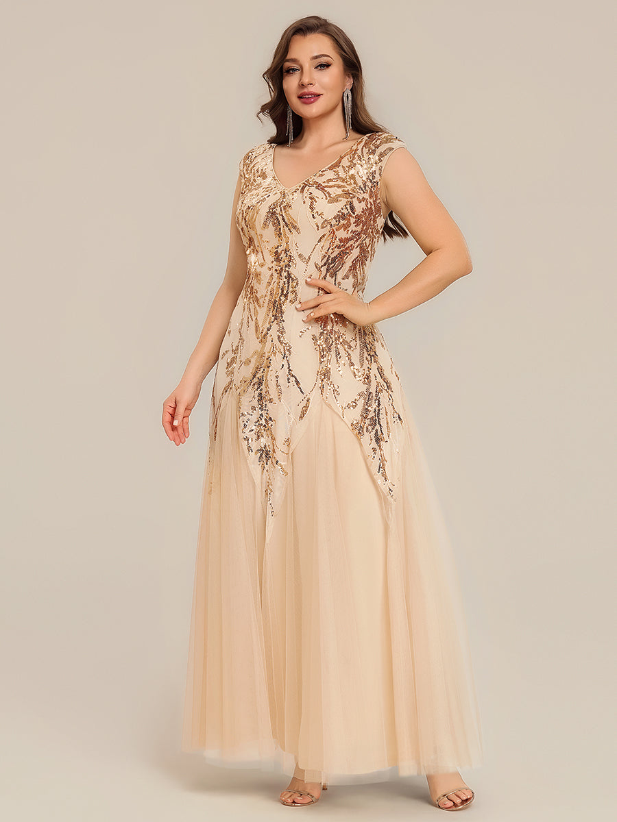 Color=Gold | Wholesale Pricing Strapless V-Neck A-Line Floor Length Embroidered Evening Dresses-Gold 19