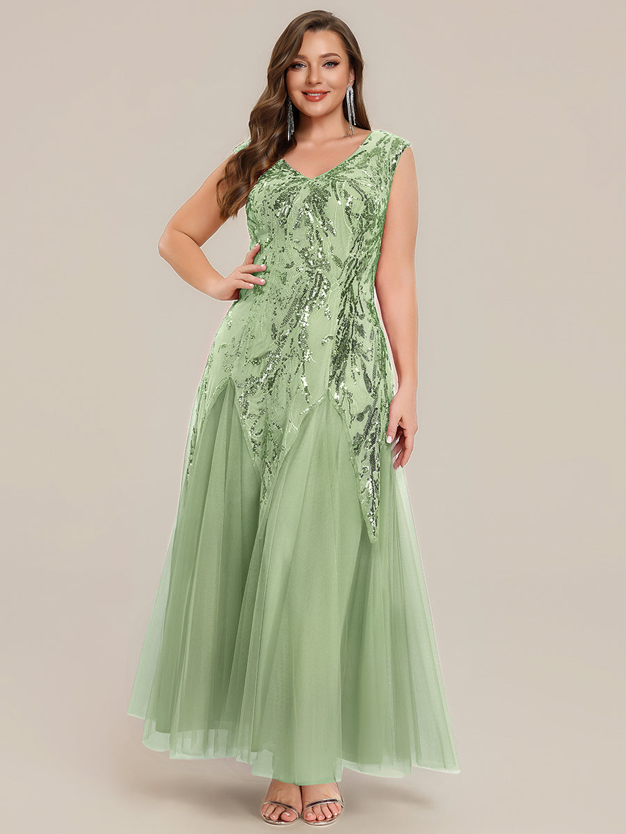 Color=Mint Green | Volume Discounts Short Sleeve V-Neck Embroidered A-Line Floor Length Evening Dresses-Mint Green 6