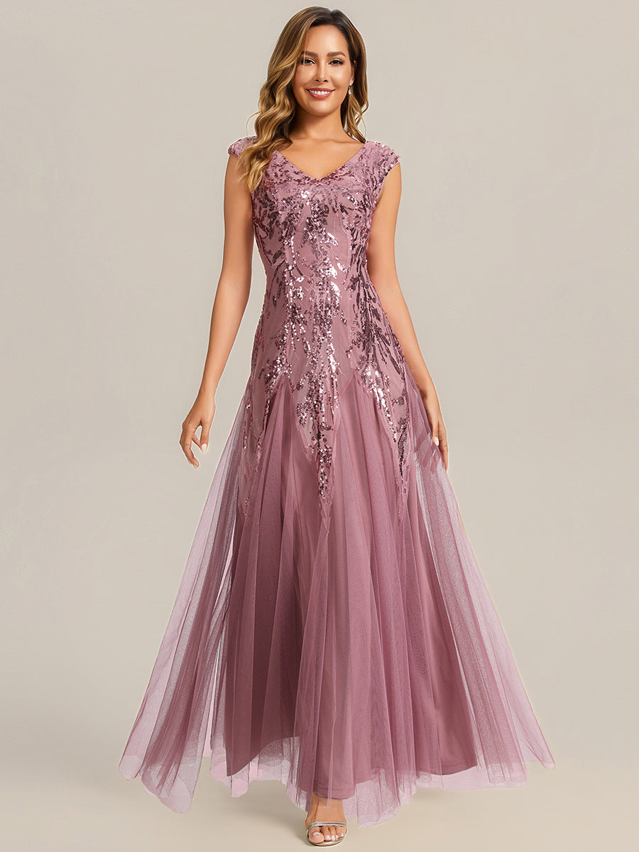 Color=Purple Orchid | One Stop Shop Sleeveless V-Neck Embroidered A-Line Floor Length Evening Dresses-Purple Orchid 21