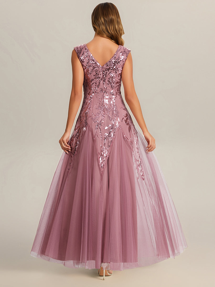 Color=Purple Orchid | One Stop Shop Sleeveless V-Neck Embroidered A-Line Floor Length Evening Dresses-Purple Orchid 22