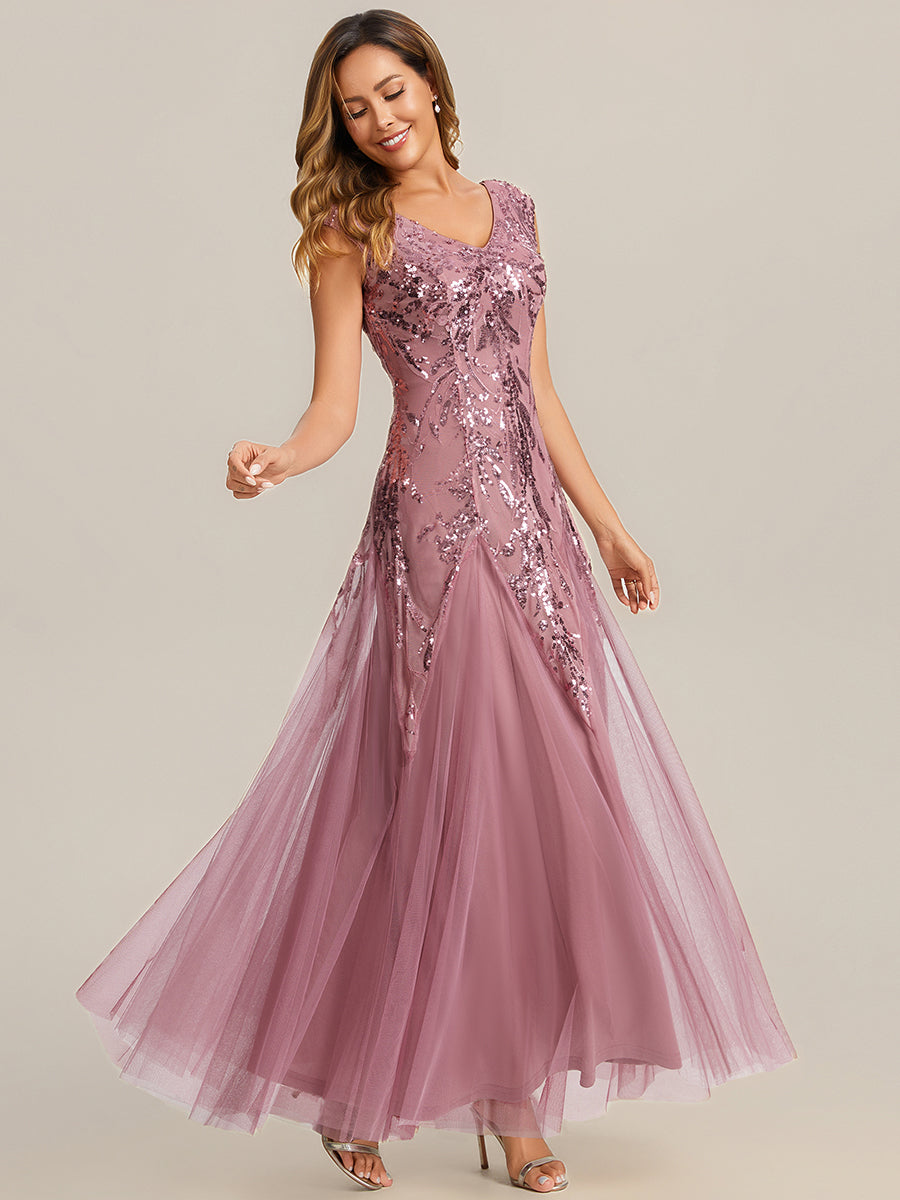 Color=Purple Orchid | One Stop Shop Sleeveless V-Neck Embroidered A-Line Floor Length Evening Dresses-Purple Orchid 24