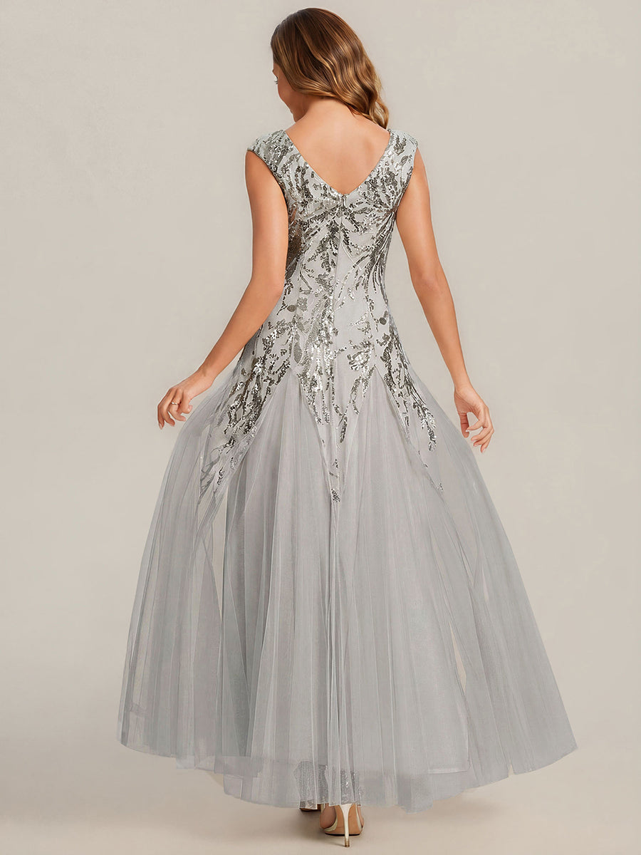 Color=Silver | Wholesale Pricing Strapless V-Neck A-Line Floor Length Embroidered Evening Dresses-Silver 2
