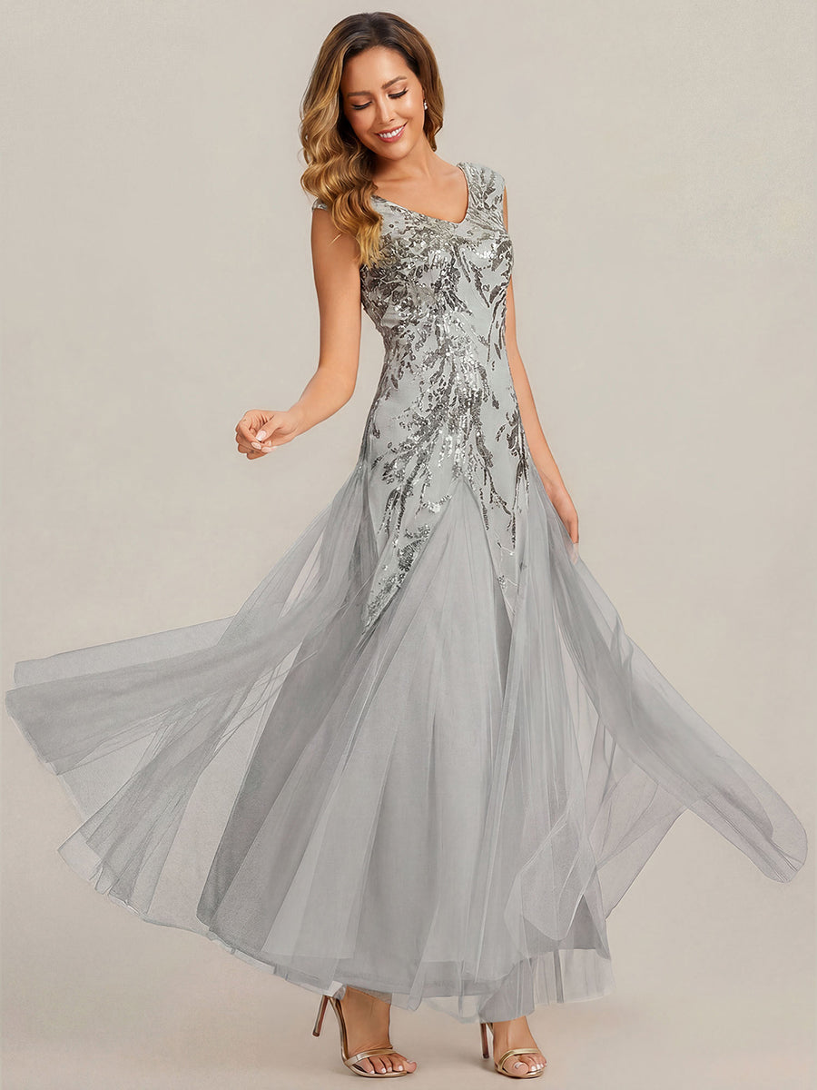 Color=Silver | Wholesale Pricing Strapless V-Neck A-Line Floor Length Embroidered Evening Dresses-Silver 3