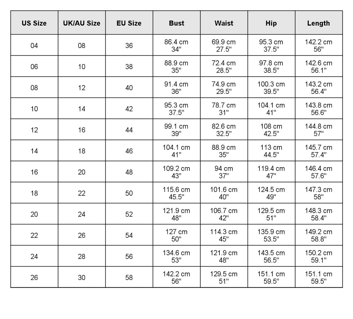 size chart