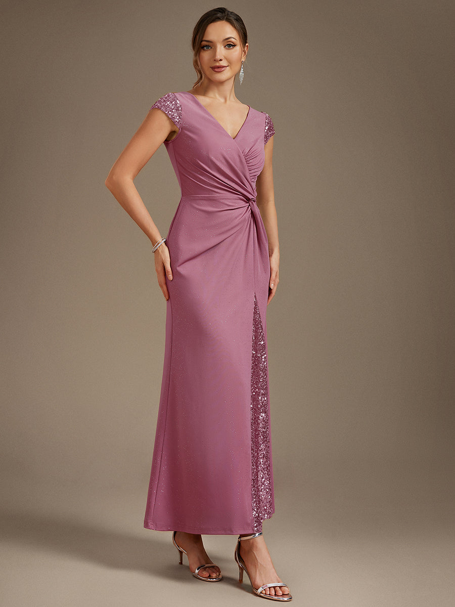 Color=Orchid | Fast Delivery Short Sleeve Deep V-Neck Sequin Bodycon Floor Length Evening Dresses-Orchid 9