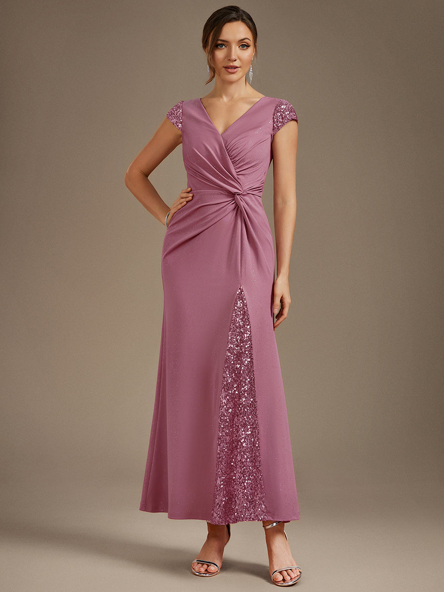 Color=Orchid | Fast Delivery Short Sleeve Deep V-Neck Sequin Bodycon Floor Length Evening Dresses-Orchid 7
