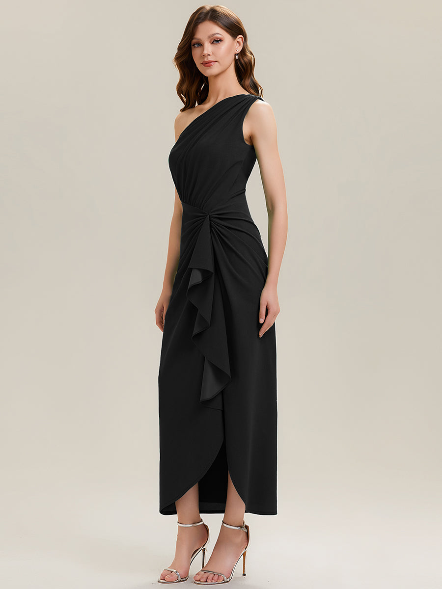 Color=Black | Industrial Use Strapless Asymmetrical High Stretch Bodycon Floor Length Evening Dresses-Black 4