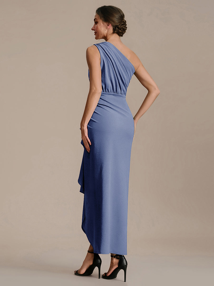 Color=Dusty Blue | Fast Delivery Strapless High Stretch Bodycon One Shoulder Evening Dress with Ruffles Evening Dresses-Dusty Blue 17