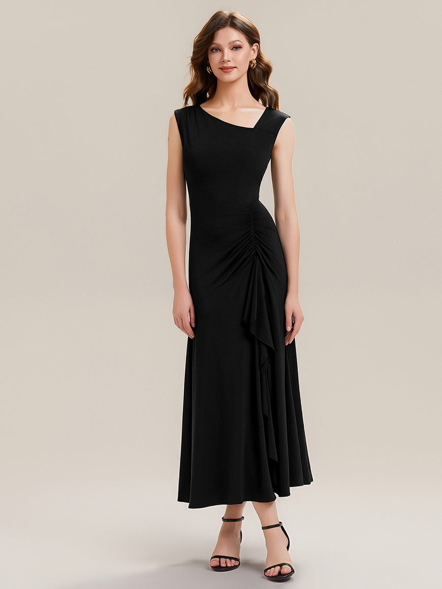 Color=Black | One Stop Shop Sleeveless Asymmetrical Ruffled A-Line Maxi Evening Dresses-Black 6