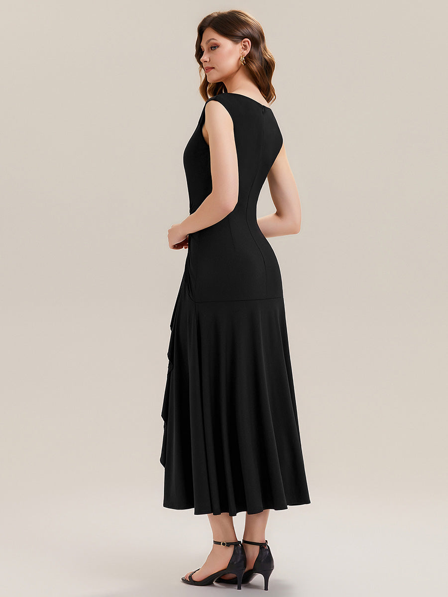 Color=Black | One Stop Shop Sleeveless Asymmetrical Ruffled A-Line Maxi Evening Dresses-Black 7