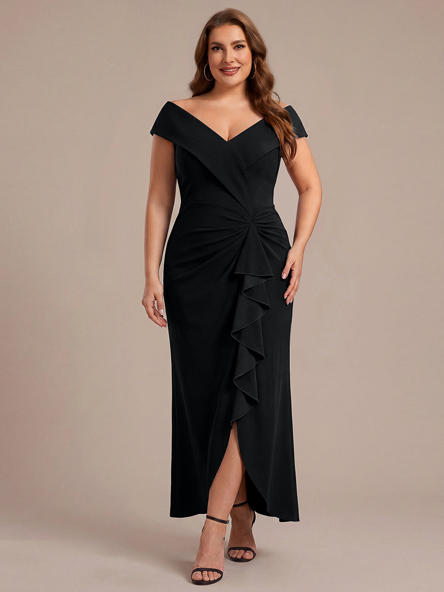Color=Black | B2B-Exclusive Sleeveless V-Neck High Stretch Mermaid High-Low Evening Dresses-Black 10