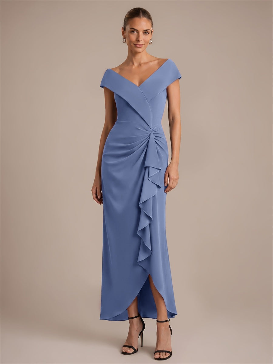 Color=Dusty Blue | B2B-Exclusive Sleeveless V-Neck High Stretch Mermaid High-Low Evening Dresses-Dusty Blue