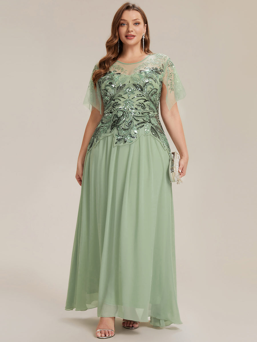 Color=Mint Green | Factory Design Short Sleeve Ruffle Sequin Beaded A-Line Floor Length Evening Dresses-Mint Green 10