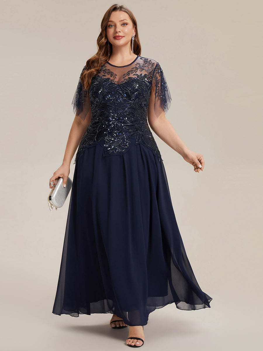 Color=Navy Blue | Factory Design Short Sleeve Ruffle Sequin Beaded A-Line Floor Length Evening Dresses-Navy Blue 16
