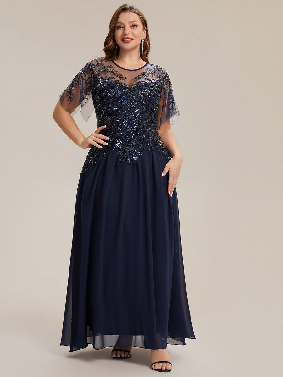 Color=Navy Blue | Factory Design Short Sleeve Ruffle Sequin Beaded A-Line Floor Length Evening Dresses-Navy Blue 20