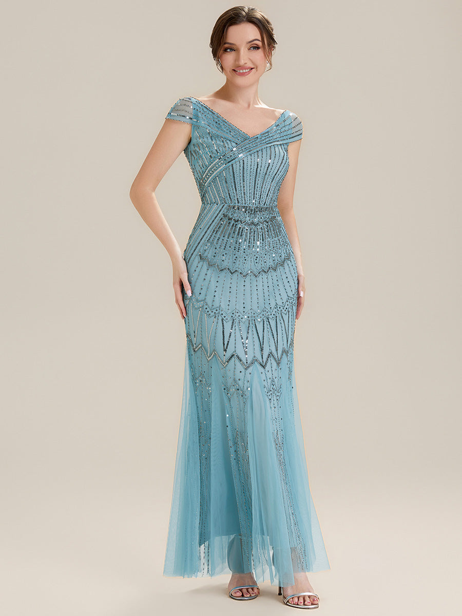Color=Sky Blue | One Stop Shop Short Sleeves Off Shoulder Fishtail Embroidered Evening Dresses-Sky Blue 1
