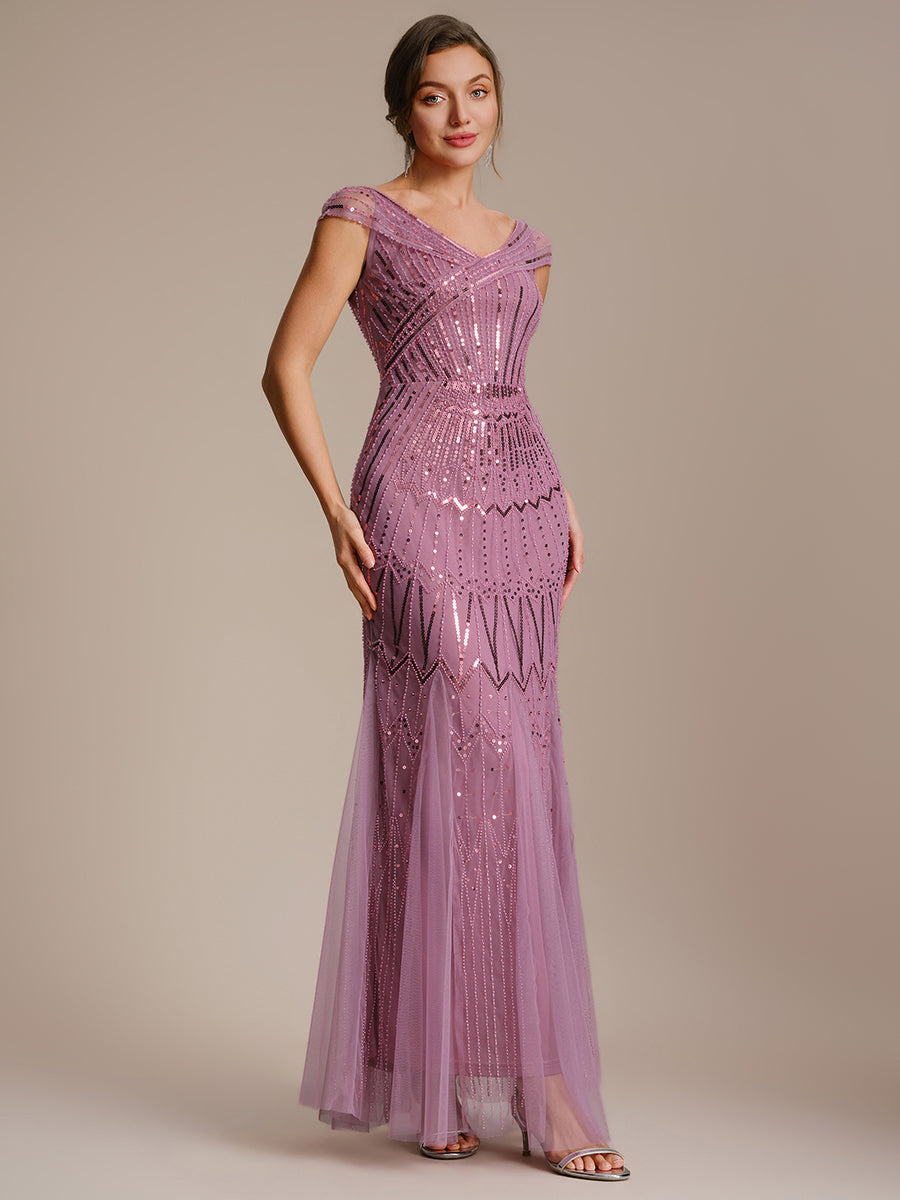 Color=Orchid | One Stop Shop Short Sleeves Off Shoulder Fishtail Embroidered Evening Dresses-Orchid 3