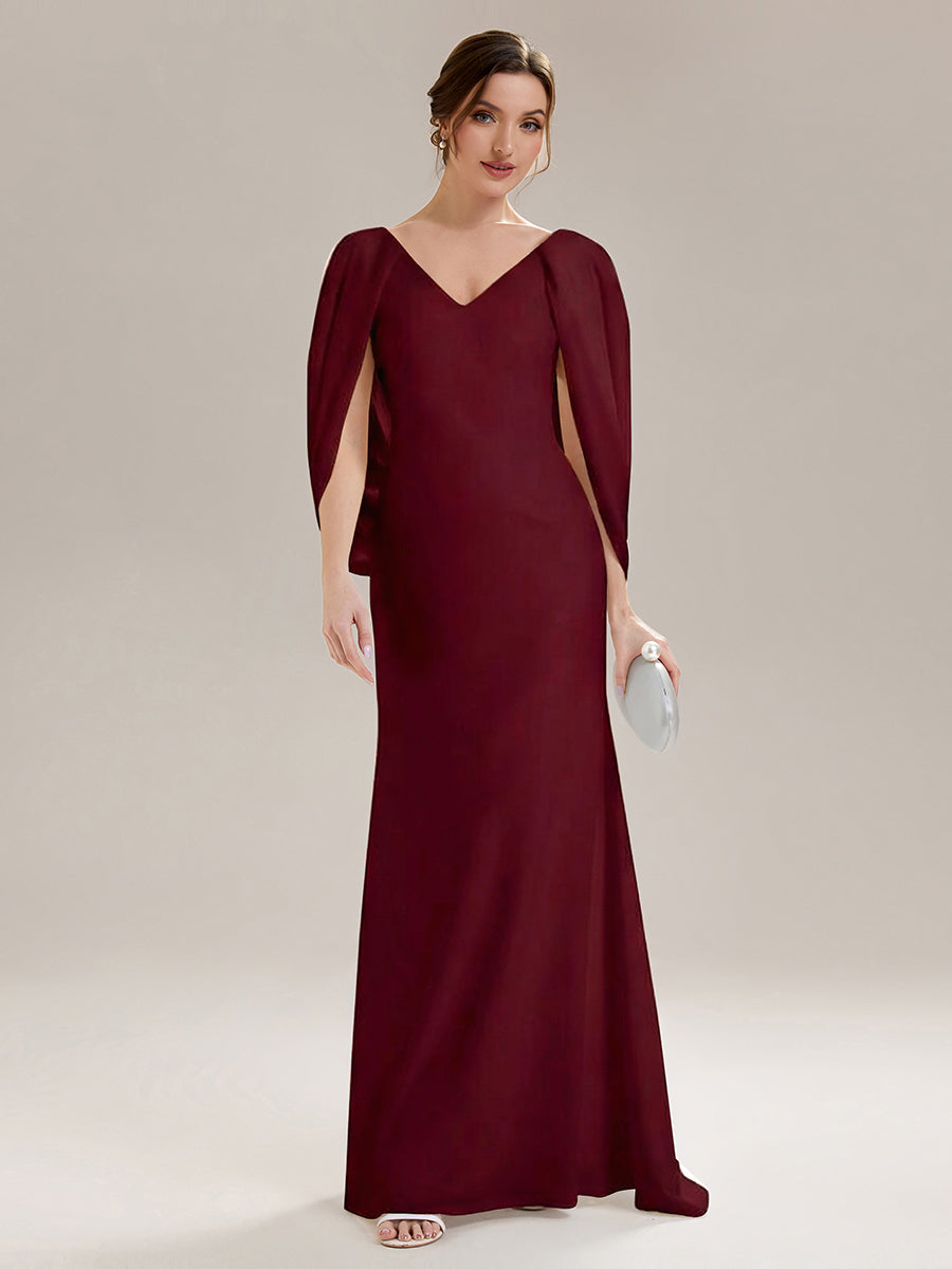 Color=Burgundy | Factory Design Strapless Deep V-Neck High Stretch Fishtail Evening Dresses-Burgundy 1
