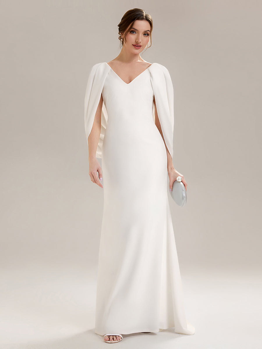 Color=White | Factory Design Strapless Deep V-Neck High Stretch Fishtail Evening Dresses-White 11