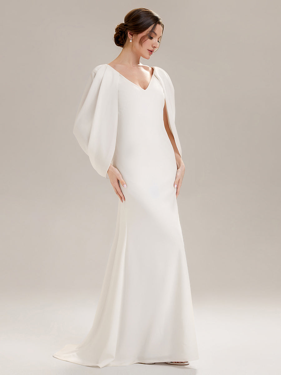 Color=White | Factory Design Strapless Deep V-Neck High Stretch Fishtail Evening Dresses-White 14