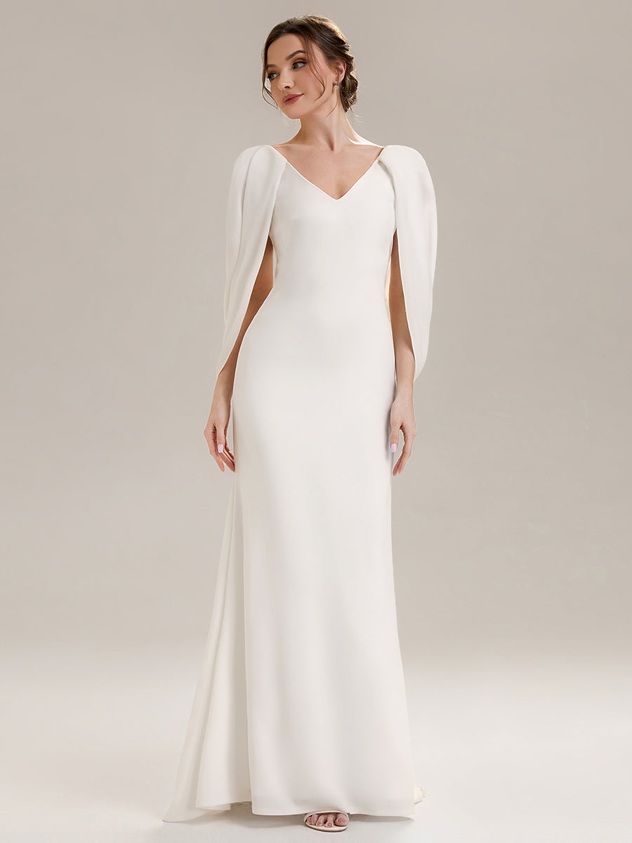 Color=White | Factory Design Strapless Deep V-Neck High Stretch Fishtail Evening Dresses-White 15