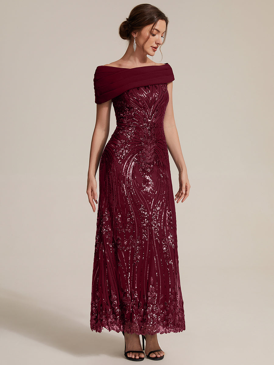 Color=Burgundy | Sequined Off-Shoulder Crepe Maxi Wholesale Evening Dress-Burgundy 3